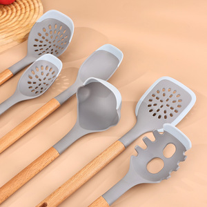 Ustensiles de cuisine en silicone avec manche en bois de hêtre de qualité supérieure, 6 pièces, anti-rayures, de qualité alimentaire, écologiques, compatibles lave-vaisselle, ensemble d'accessoires de cuisine - Product Image 4