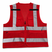Gilet de sécurité réfléchissant à haute visibilité en maille rouge avec poche zippée pour les travaux à haut risque en aéroport, sur route, dans le trafic routier et la construction