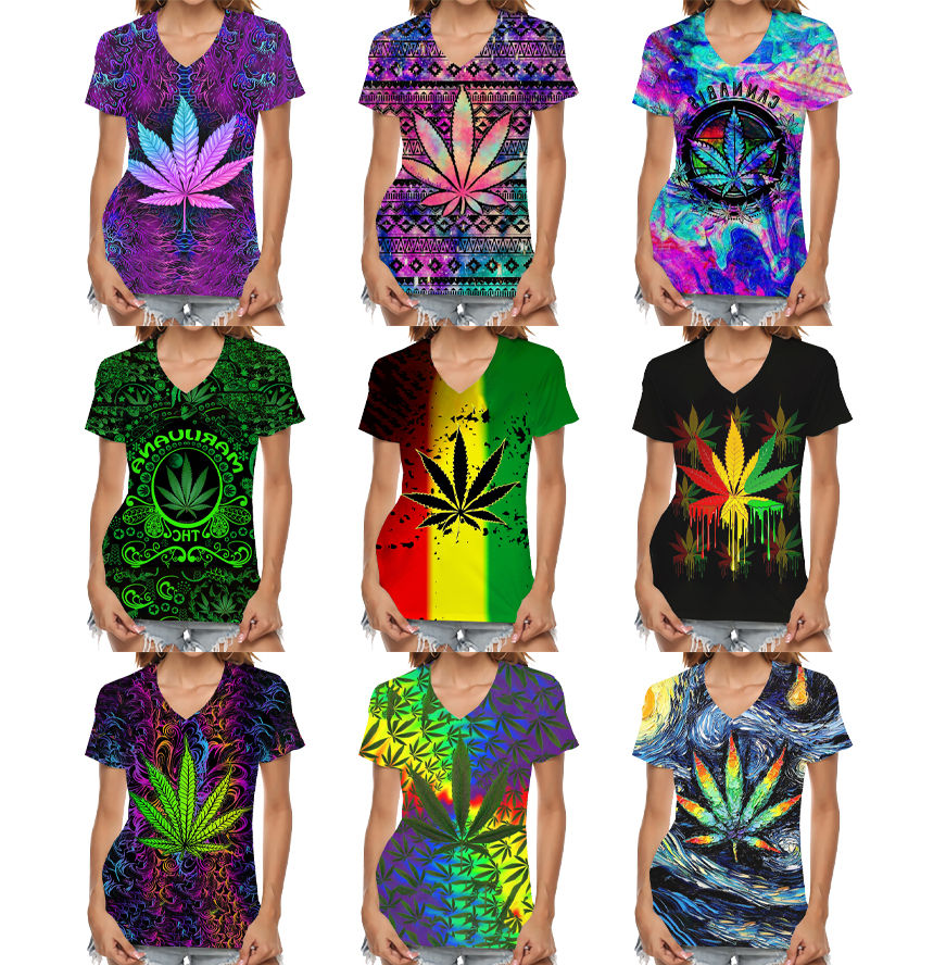 New Style Bob Marley Weeds Leaf 3d Digital Printing Shirt For Women Custom All Over Print Tshirt V-neck Graphics Printed Tees