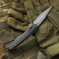 Couteau de poche pliant EDC en acier Damas avec manche G10, couteau de survie pour le camping et la chasse en plein air avec clip de transport
