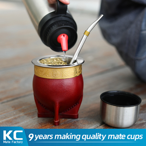 Vente chaude Premium Imperial Yerba Mate Cup Bombilla Set En Cuir À La Main avec Brosse De Nettoyage Thé Shaper Brillant Qualité Tasses - Product Image 6