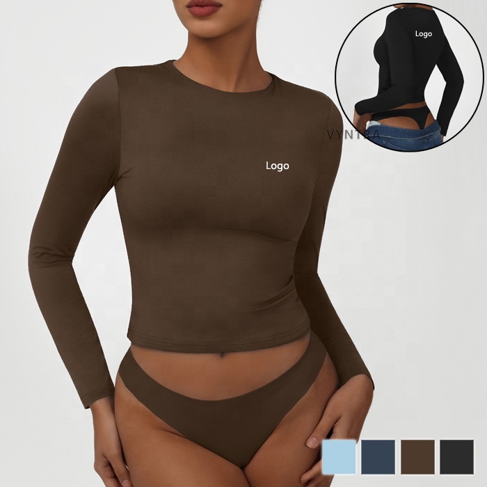 Women Activewear Long Sleeves Crew Neck Shirts Workout Running Tight Slim Dance Fitness Gym Sports Wear T-shirt Yoga Tee Tops
