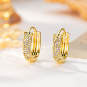 Boucles d'oreilles créoles géométriques en forme de U, or 18 carats, micro-incrustation de zircone, bijoux tendance, cadeau d'anniversaire - Product Image 1