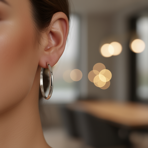 Orecchini a Cerchio E4680 in Oro Bianco, Stile Classico Unisex, Gioielli di Moda in Lega - Product Image 2