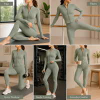 Ensemble de yoga respirant sur mesure pour femme, grande taille, avec veste zippée à manches longues et leggings taille haute, tenue de sport, fournisseur OEM ODM