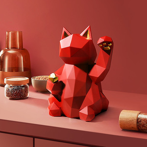 Figura de Resina de <span class=keywords><strong>Gato</strong></span> de la Suerte Geométrico, Moderna Escultura Minimalista de Maneki Neko en Blanco y Dorado, Arte de la Fortuna para Decoración del Hogar o Escritorio, Regalo - Product Image 5