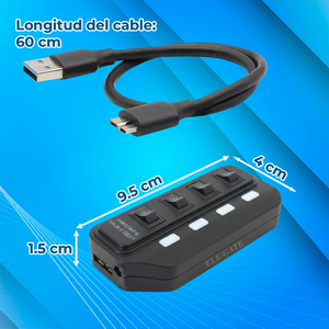 Hub USB 3.0 4 ports ELE-GATE SuperSpeed avec interrupteurs et lumière LED - Product Image 4