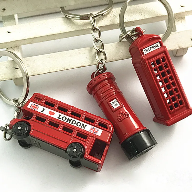 Londense Souvenir Cadeau Britse Culturele Iconen Oriëntatiepunt Gegoten Sleutelhanger Mini Metal London Bus Vorm Sleutelhanger Miniatuur Model