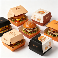 Boîte à hamburger en carton blanc biodégradable en vrac, impression personnalisée du logo, boîte à emporter pour la restauration rapide jetable