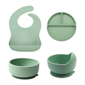 Vaisselle et ustensiles en silicone personnalisés en usine pour bébé Produits pour bébé par aspiration Bol Assiette à bec Gobelet Ensemble d'alimentation en silicone pour bébé - Product Image 1