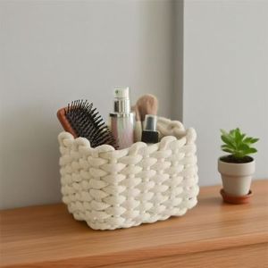 Cesta de Almacenamiento de Cuerda de Algodón Tejida a Mano Estilo Japonés <span class=keywords><strong>para</strong></span> Cocina, Escritorio, Cosméticos, Juguetes, Artículos <span class=keywords><strong>para</strong></span> Bebés, Organizador de Bocadillos - Product Image 3