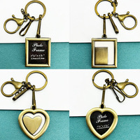 Porte-clés créatif en alliage de zinc avec cadre photo carré, personnalisé, commémoratif, vintage, semi-fait main, cadeau pour couple