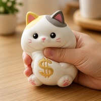 Jouet Squishy Chat Porte-Bonheur Blanc avec Symbole Dollar Doré, Figurine Mignonne, Cadeau pour Enfants et Adultes, Article Sensoriel pour Présentation en Magasin