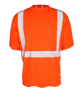 Hi-vis Orange Knitted With Reflective Tape Workwear Short Sleeve T-shirt