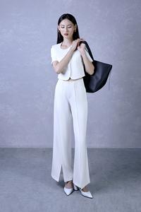 Pantalones Elegantes de Pierna Ancha con Abertura Frontal, de Sarga Antiarrugas, Estilo Vietnamita Regular (Mezcla de Poliéster (Poliéster + Elastano)) KQ20 - Product Image 6