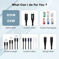 Cable Thunderbolt 4 de 0.3m 0.5m, Corto, 8K 60HZ, Transferencia de Datos de 40Gbps, Carga de 100W, Compatible con Cable USB4.0