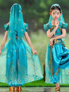 Ensemble de danse du ventre pour filles, style princesse, inspiration indienne et orientale, avec <span class=keywords><strong>sari</strong></span>, costume de spectacle <span class=keywords><strong>Bollywood</strong></span> pour enfants - Product Image 3