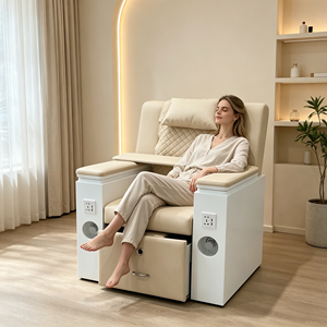 Beige LED <b>Light</b> Pedicure Spa Chair With Rolling Massage Electric Recliner <b>Pull</b>‑Out Foot Basin Manicure Chair For Nail Beauty - Product Image 5