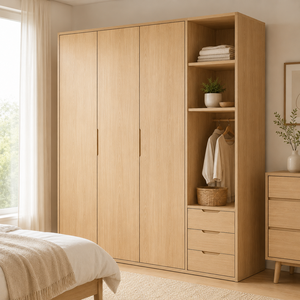 <span class=keywords><strong>Armadio</strong></span> Moderno Scandinavo in Legno <span class=keywords><strong>con</strong></span> <span class=keywords><strong>Ripiani</strong></span> Aperti e Cassetti, Design Personalizzato per Camera da Letto - Product Image 2