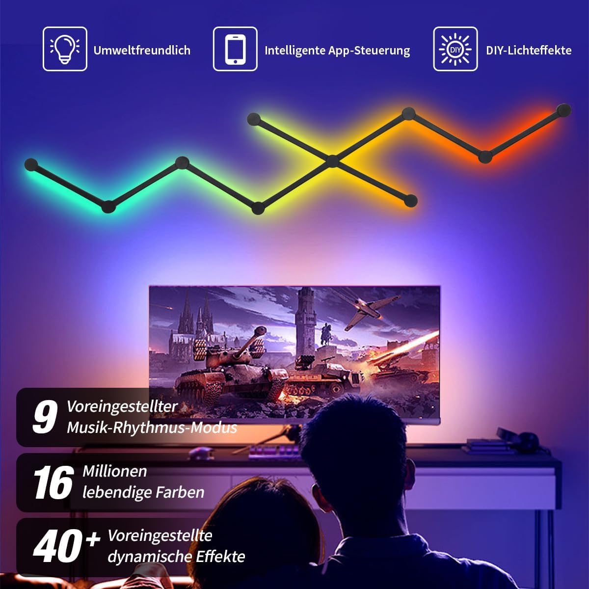 WiFi Smart LED Wall Light Works with Alexa Google Music Rhythm Splicing Lamp for Gaming Room Lights