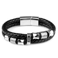 Bracelet en cuir double avec fermoir en acier inoxydable pour homme