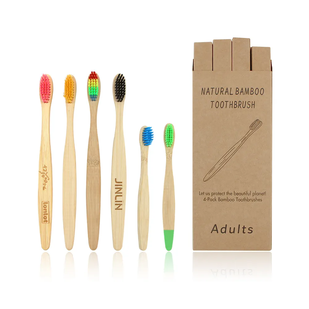 Cepillo de dientes de bambú biodegradable respetuoso con el medio ambiente Cepillo de dientes para adultos y niños con ESTUCHE DE Bambú para niños
