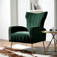 Fauteuil de détente moderne en velours, rembourré en éponge, avec pieds en métal, pour salon, chambre ou hôtel