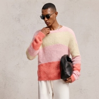 Pull en Mohair Tricoté Respirant à Rayures Amples pour Homme, Col Rond, Manches Longues, Calibre 7GG, 500g, Style Business Décontracté, ODM Automne Hiver