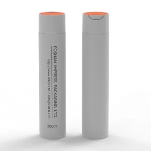 Wholesale Light Grey HDPE Plastic 300ml Shampoo Shower Gel Lotion Bottle With Orange Tamper-Proof Disc Cap