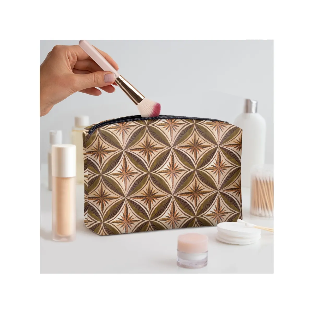 Drop Shipping Personalized Cosmetics Makeup Bag Travel Pouch Polynesian Tribal Samoa Tapa Print Custom PU Cosmetic Clutch Bag