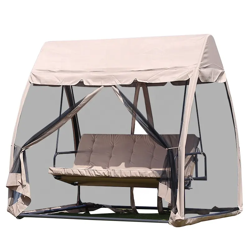 Alta calidad columpio silla de jardín de 3 plazas techo al aire libre de Metal Patio de hierro forjado Patio columpio cama malla Anti-Mosquito
