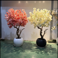 Pohon Bonsai Bunga Sakura Plastik Buatan 200cm Dekorasi Lanskap Bionik Semi-Mekanis untuk Hotel Restoran Dalam Ruangan