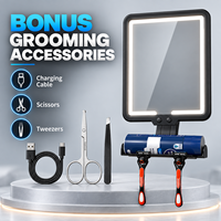 Miroir de salle de bain LED chauffant anti-buée MLG prêt à l'emploi avec 3 couleurs de lumière, rechargeable, avec étagère de rangement et support pour rasoir