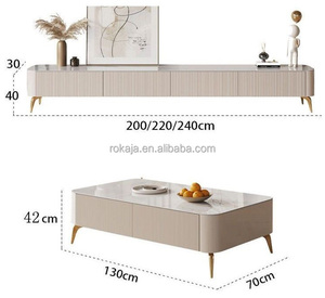 Table basse de luxe italienne grise, meuble TV moderne de grande taille avec plateau en <span class=keywords><strong>ardoise</strong></span> long et tiroir - Product Image 6