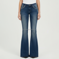 Jeans évasés personnalisés avec strass pour femmes, pantalon en denim vintage brodé en croix, taille haute, coupe bootcut, fabricant OEM