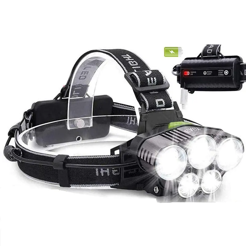 Usb Rechargeable Powerful Headlamp 5 Led Waterproof 2000 Lumens headlamp flashlight 18650 Batteries head light