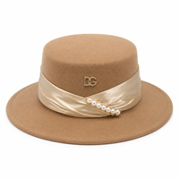 Chapeau Fedora de Haute Qualité, Vente en Gros Usine, Logo Métallique Personnalisé, Bord Large, Feutre de Laine, Ruban, Décoration Perles, Pour Femme, Fête, Cérémonie