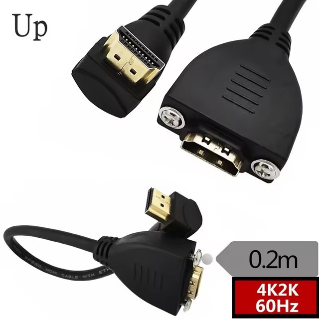 Up Down Left Right 90/270 Angle -compatible Male To Female Extension Cable With Screw Hole Panel Mount Support 4K 60hz 0.2m