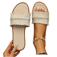 Sandales plates tendance en PU léger de haute qualité pour femme, style babouche, à bout ouvert, idéales pour l'été et la plage