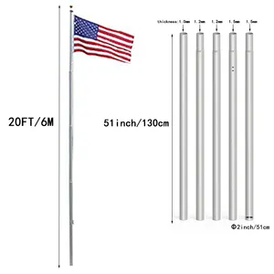 20FT Sectional Flag Pole Kit Extra Thick Heavy Duty Aluminum Outdoor In Ground Flagpole