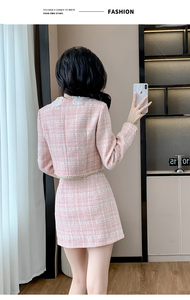 Chándal <span class=keywords><strong>de</strong></span> 2 piezas para mujer 2025, chándal <span class=keywords><strong>de</strong></span> 2 piezas para mujer, conjunto <span class=keywords><strong>de</strong></span> <span class=keywords><strong>chaqueta</strong></span> <span class=keywords><strong>y</strong></span> <span class=keywords><strong>falda</strong></span> <span class=keywords><strong>de</strong></span> Tweed rosa, Conjunto elegante <span class=keywords><strong>de</strong></span> dos piezas para mujer - Product Image 6