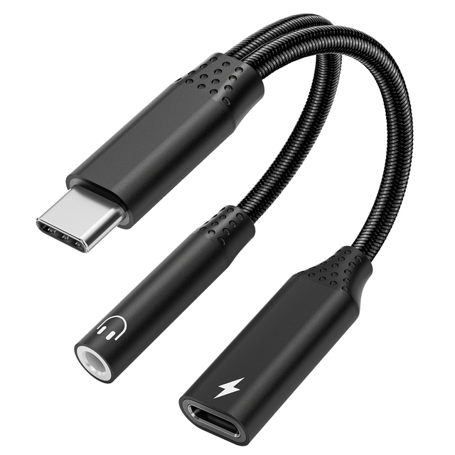 USB-C Headphones Jack Adapter PD 60W Fast Charging Type-C Male to 3.5mm Female Audio Charger Cable for Laptop Phone Car Gaming