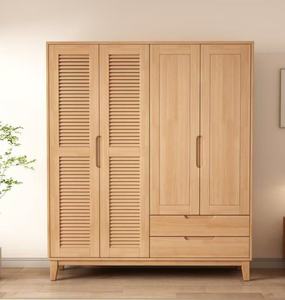 Armario de 4 Puertas de Roble Claro Premium con Puertas de Rejilla y Panel + Cajones, Organizador de Dormitorio Moderno y Minimalista - Product Image 5