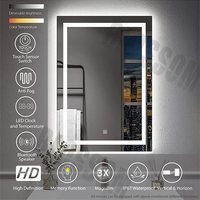 Sensor sentuh cermin kamar mandi LED pintar Modern, tampilan waktu/suhu dipasang di dinding bentuk penerangan untuk penggunaan rumah dan Hotel