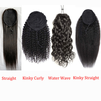 Queue de cheval raide et bouclée en cheveux humains, longue, à clipser avec cordon de serrage, en cheveux humains brésiliens Remy pour femmes