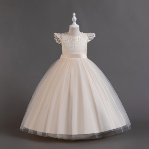 Robe de bal en tulle bleu pour filles, robe de demoiselle d'honneur pour anniversaire et mariage, col rond, manches courtes - Product Image 2