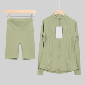 Ensemble <span class=keywords><strong>de</strong></span> yoga pour femmes, <span class=keywords><strong>tenue</strong></span> <span class=keywords><strong>de</strong></span> <span class=keywords><strong>sport</strong></span> respirante, écologique, taille haute, élastique, en spandex/nylon, sans couture, col montant, manches longues - Product Image 4