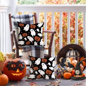 RABUSOFA 18x18 Inch Halloween Ghost Pumpkins <b>Linen</b> Throw Pillow <b>Covers</b> Indoor Outdoor Sofa <b>Cushion</b> Case Home Decorative Pillows - Product Image 1