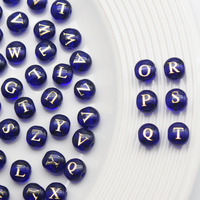 5 perles alphabet bleu foncé de 8 mm, perles d'espacement en verre, perles rondes double face avec lettres dorées A-Z pour la fabrication de bijoux DIY
