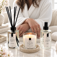 AIKUN Coffret Cadeau Parfum d'Ambiance Trois Pièces en Verre Transparent Parfum Fleur de Cerisier : Diffuseur à Bâtonnets, Bougie et Spray d'Ambiance
